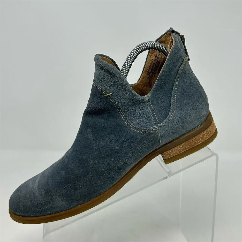 Born Women's Arula Blue Suede Ankle Booties Size 7.5 Casual Fall Back Zipper